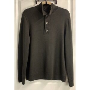 Tahari Wool Blend Brown Quarter Button Up Knit Sweater Sz M Mens High Neck